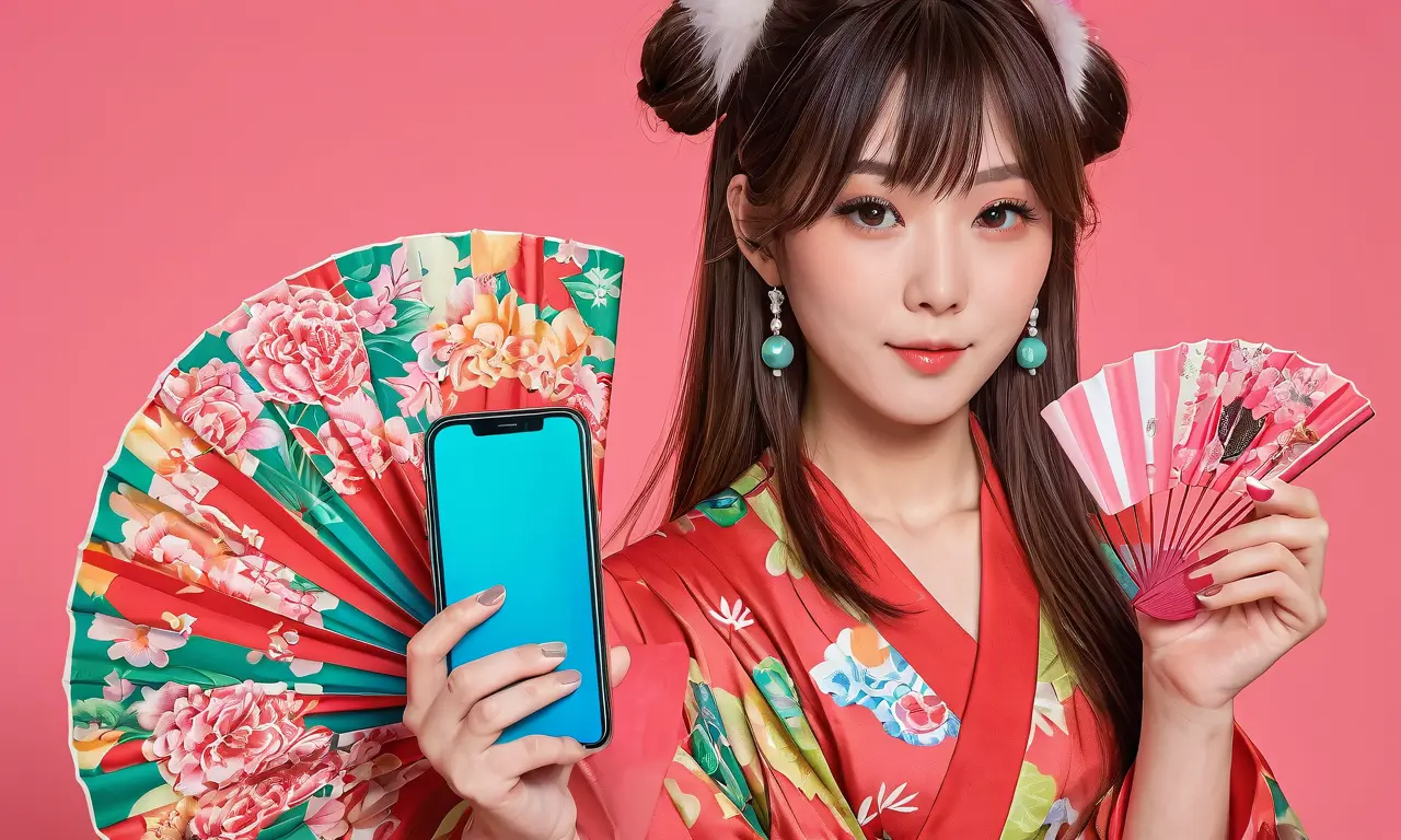 日本ファン、スタイリッシュに服を着て、スマートフォンで唯一ファンズジャパンのアプリを見せてくれました。